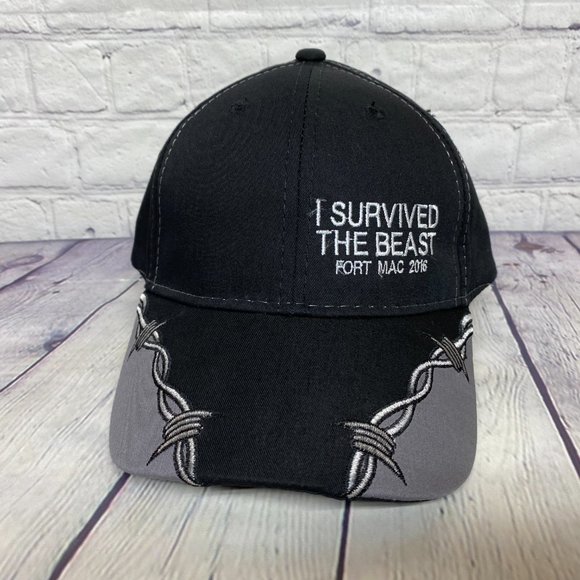 Oilfield Hat Cap Strap Back Black I Survived The Beast Embroidered Barbed Wire - Picture 5 of 9